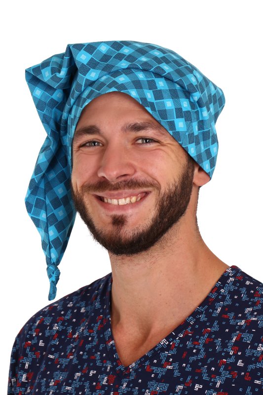 Pánská noční čepička Luboš - tyrkysový tisk
