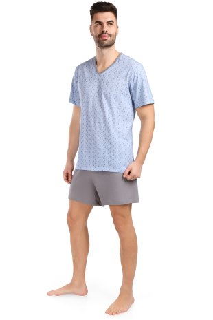 Pánské pyžamo Jakub - šedé čárky na modrém