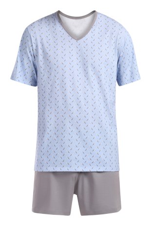 Pánské pyžamo Jakub - šedé čárky na modrém