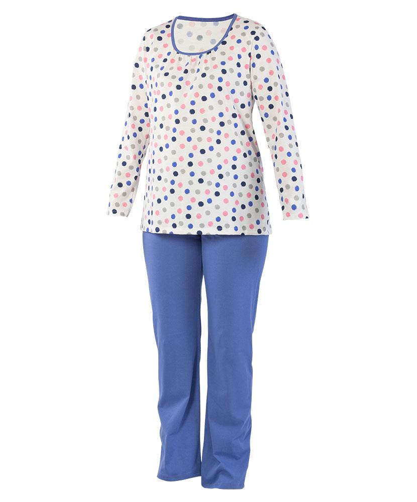 Dámské pyžamo dlouhý rukáv Liběna modrý puntík - doprava od 60 Kč + dárek zdarma