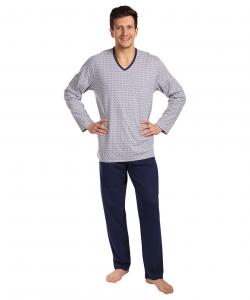 Pánské pyžamo dlouhé Emil bílé čárky na šedé